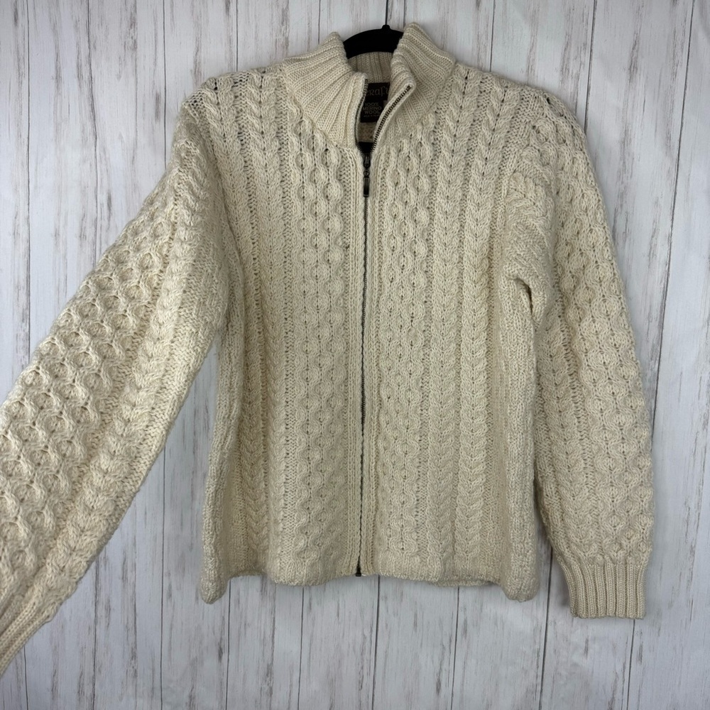 Inis Craft 100% merino wool cream full zip sweater Medium
